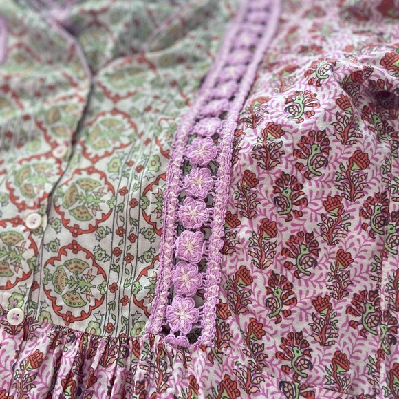 ZARA Rosie Crochet Trim Printed Maxi Dress Boho Pink Prairie Cotton Size XS - Picture 10 of 10